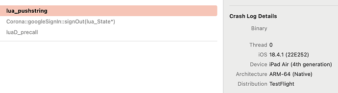 Screenshot Google SignIn Crash